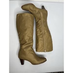 Vintage Retro Cobbies Brown Nylon Faux Sherpa Knee High Heeled Boots Size 7.5